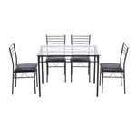 ZUN [110 x 70 x 76cm] Iron Glass Dining Table and Chairs Black One Table and Four Chairs PU Cushion 36919194