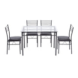 ZUN [110 x 70 x 76cm] Iron Glass Dining Table and Chairs Black One Table and Four Chairs PU Cushion 36919194