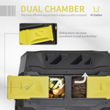 Tumbling Compost Bin Outdoor 360&deg Dual Chamber Rotating Composter 43 Gallon, Yellow W2225142616