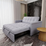 2-SEATER CONVERTIBLE VELVET LOVESEAT SOFA BED GRAY PULL-OUT SLEEPER COUCH WITH SIDE POCKET, W1867P315755