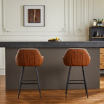 ZUN 26" Modern Counter Height Bar Stools Set of 2, Mid Century Leather Upholstered Accent Arm Bar WF322612AAK