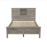 Farmhouse Platform Bed with Double Sliding Barn Door, Full Size Rustic Wood Bed with
Charging WF317943AAG