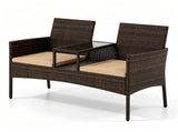 2-Seat PE Wicker Patio Loveseat Set, Outdoor Rattan Sofa with 2-Tier Tempered Glass Table, Thick 35376082