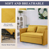 53.5"Chenille fabric pull-out sofa bed,sleeper loveseat couch with adjustable armrests-Yellow 00609460