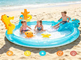 Kids Inflatable Marine Life Spray Pool with Slide & RingToss Game, PVC Outdoor Water Play Center 69496282