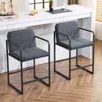 ZUN Set of 2,Modern Upholstered Counter Height Bar Stool with Armrests, Metal Frame and Padded Seat, W1901P225274