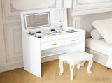 Flip Top Vanity Desk with LED Lighted Mirror & Built-in Outlet - Makeup Vanity Table with 2 Drawers, W2699P404630