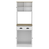 ZUN Kitchen Pantry 67" H, Two Cabinets, Three Doors, Two Open Shelves, One Drawer, Microwave Storage B097133171