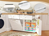 White Mobile Kitchen Island Cart with Drop-Leaf Design, Lockable Universal Wheels & Trash Storage 84900576