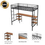 ZUN Twin-size Loft Bed with Table & Shelves/ Heavy-duty Sturdy Metal/ Built-in Table & Shelves/ Noise W42752472