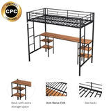 ZUN Twin-size Loft Bed with Table & Shelves/ Heavy-duty Sturdy Metal/ Built-in Table & Shelves/ Noise 61373165