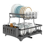 ZUN Dish Drying Rack with Drainboard Detachable 2-Tier Dish Rack Drainer Organizer Set with Utensil 18832093