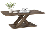 37.5" Rustic Brown Coffee Table - Geometric DesignWood Texture, Rubber Wood Plywood Frame 49627430