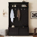 ZUN Hall Tree with Top Shelf and Storage Bench, Hallway Shoe Cabinet with Sliding Doors, Coat Rack with W1307P175740