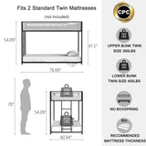 Adam Twin Twin Bunk Bed Metal Black with White Mesh Guard Rail for Kids and Adult, Low Profile and B083P170084