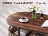 37.8" Oval Coffee Table with 2-Tier Rope Woven Storage Shelf, Melamine MDF Tabletop & Metal Frame, 01080088