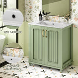 30 Inch Bathroom Vanity with Ceramic Sink, Freestanding Bathroom Vanity Set with Hidden Drawer, N710P192538F