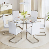 ZUN Modern minimalist style circular transparent tempered glass table, tempered glass tabletop, silver W1151138074