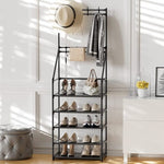 ZUN 5-layer shoe rack, suitable for entrances, narrow shoe racks, jackets, and shoe racks, with 8 hooks 24760479