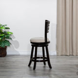 24" Counter Height Slat Back Swivel Stool, Espresso Finish, Beige Fabric Seat B04660688