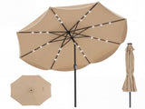 10 Ft Solar Powered Patio Umbrella with 24 LED Lights, Beige Outdoor Market Umbrella 10594383