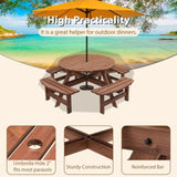 8-Person Outdoor Circular Wooden Picnic Table with 4 Built-in Benches for Patio Backyard Garden, 24709656