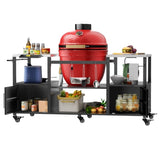 Outdoor Grill Table for Big Green Egg Style BBQ, Metal Grill Cart with Storage Box, Compatible with 42409360