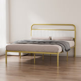 ZUN Metal Steel Platform Bed Frame with Upholstered Headboard cushion - Gold W2992P233415