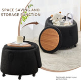 Storage Ottoman Foot Rest Round Footstool Teddy Velvet Footrest with Wheels Vanity Stool Black 54604295