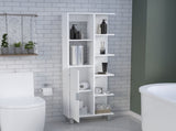 Mott 63" H Linen Bathroom Cabinet with Seven Open Shelves, One Drawer and four legs,White B097P167431