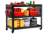 3 Tier Tool Cart on Wheels, Heavy Duty Metal Service Cart with Pegboards, 660 LBS Load Capacity Tool 50916155