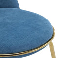 Rio Claro Indoor Metal Upholstered Barstool, Gold Finished Frame and Blue Upholstery, Set of 2 N775P268026U