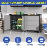 ZUN Heavy-Duty Metal Storage Cabinet with Wheels - 3 Drawer Tool Cabinet for Garage, Office, and Home T2398P222835