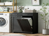Black Laundry Hamper Cabinet 2 Tilt-Out Baskets, 2 Drawers, Sturdy Home Storage Unit 01594272