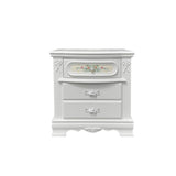 White 2-Drawer Nightstand with Floral Motifs B062P209008