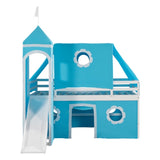 Twin Size Loft Bed with Slide Blue Tent and Tower - Blue WF532005AAC