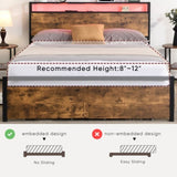 ZUN Queen Size Bed Frame with Storage Headboard and 2 Drawers, LED Lights Bed with Charging Station, W1916126253