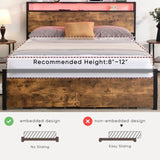 Queen Size Bed Frame with Storage Headboard and 2 Drawers, LED Lights Bed with Charging Station, W1916126253