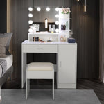 ZUN Large Vanity Set with 10 LED Bulbs, Makeup Table with Cushioned Stool, 3 Storage Shelves 1 Drawer 1 73717191