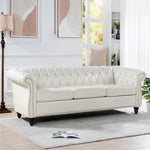 ZUN 84.65" Rolled Arm Chesterfield 3 Seater Sofa W68061097