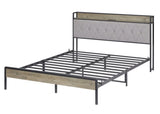 Bed frame with charging station Queen size,Grey, 87.8'' L x 61.8'' W x 39.2'' H. W1162123746