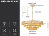 19.69" Tiered Glass Chandelier, 6-Light B12 Socket Pendant Light, Gold Metal Frame, Adjustable W6558P574496
