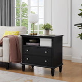 Open Space and 2 Drawers Dresser Nightstand with Charging Station, Farmhouse End Table with USB W1693P216933