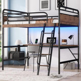 Full Size Metal Loft Bed with Desk, Metal Loft Bed with LED Light and Charge Station,Black W2580P286695