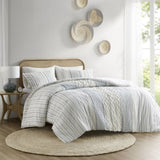 Cotton Printed Comforter Set with Chenille White/Navy Full/Queen B035128793