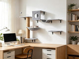 Wall Mounted Cat Tree 3-In-1 Cat Wall Shelves with Condo Bed Hammock Scratching Post Spring Ball 09301740