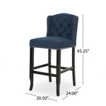 ZUN Vienna Contemporary Fabric Tufted Wingback 31 Inch Counter Stools, Set of 2, Navy Blue and Dark 64856.00NBLU