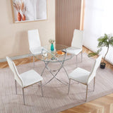 Dining Table with chrome metal leg and tempered glass,Modern Space Saving Kitchen Table for Living W234P329696