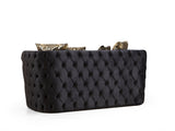 Naomi Button Tufted Loveseat with Velvet Fabric and Gold Accent in Black B00961119