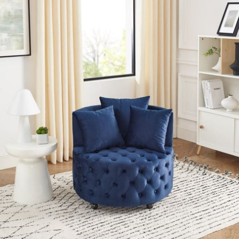 ZUN Velvet Upholstered Swivel Chair for Living Room, with Button Tufted Design and Movable Wheels, W487124835